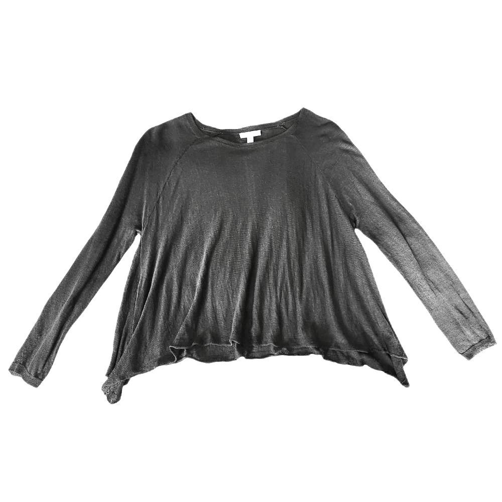 Eileen Fisher Sweater Linen Sheer Lightweight Gray Flowy Cropped‎ Oversized XXS